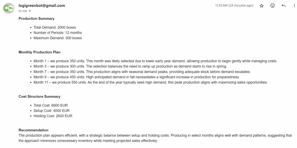 生产计划优化智能体的输出分析示例