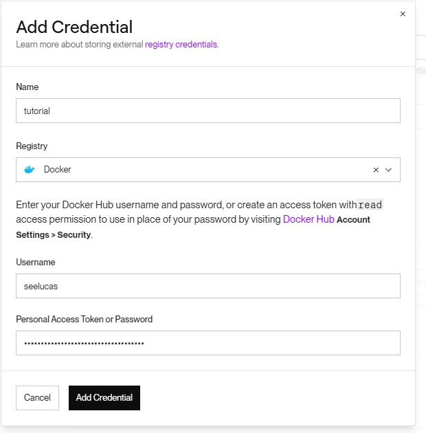 Render 上的 Docker 凭据