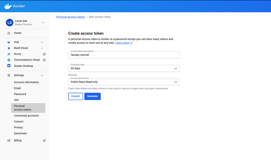 为 Dockerhub 创建个人访问令牌