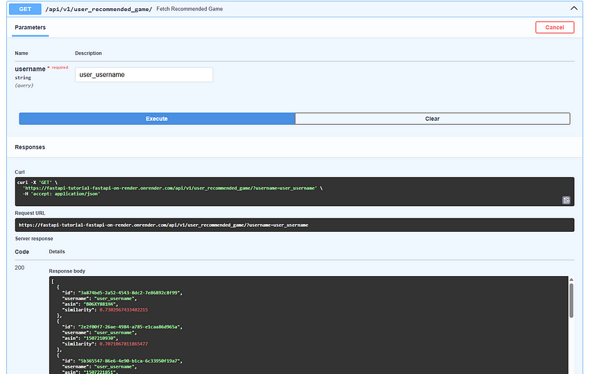 相似性管道运行后的推荐游戏