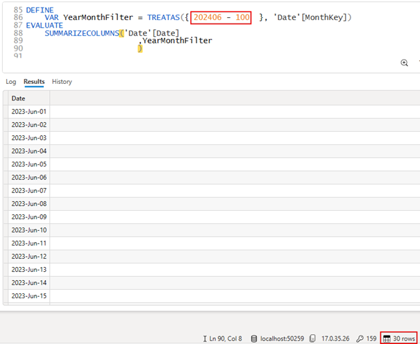 图 7 – 从 [MonthKey] 列中减去 100 后的查询结果