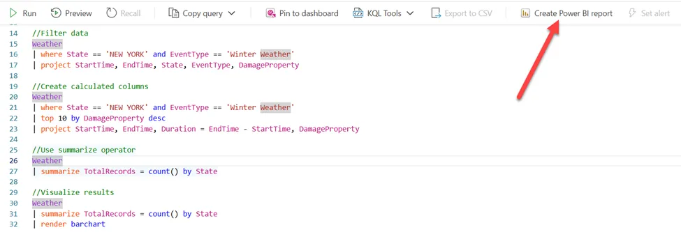 图18：从KQL查询集创建Power BI报告