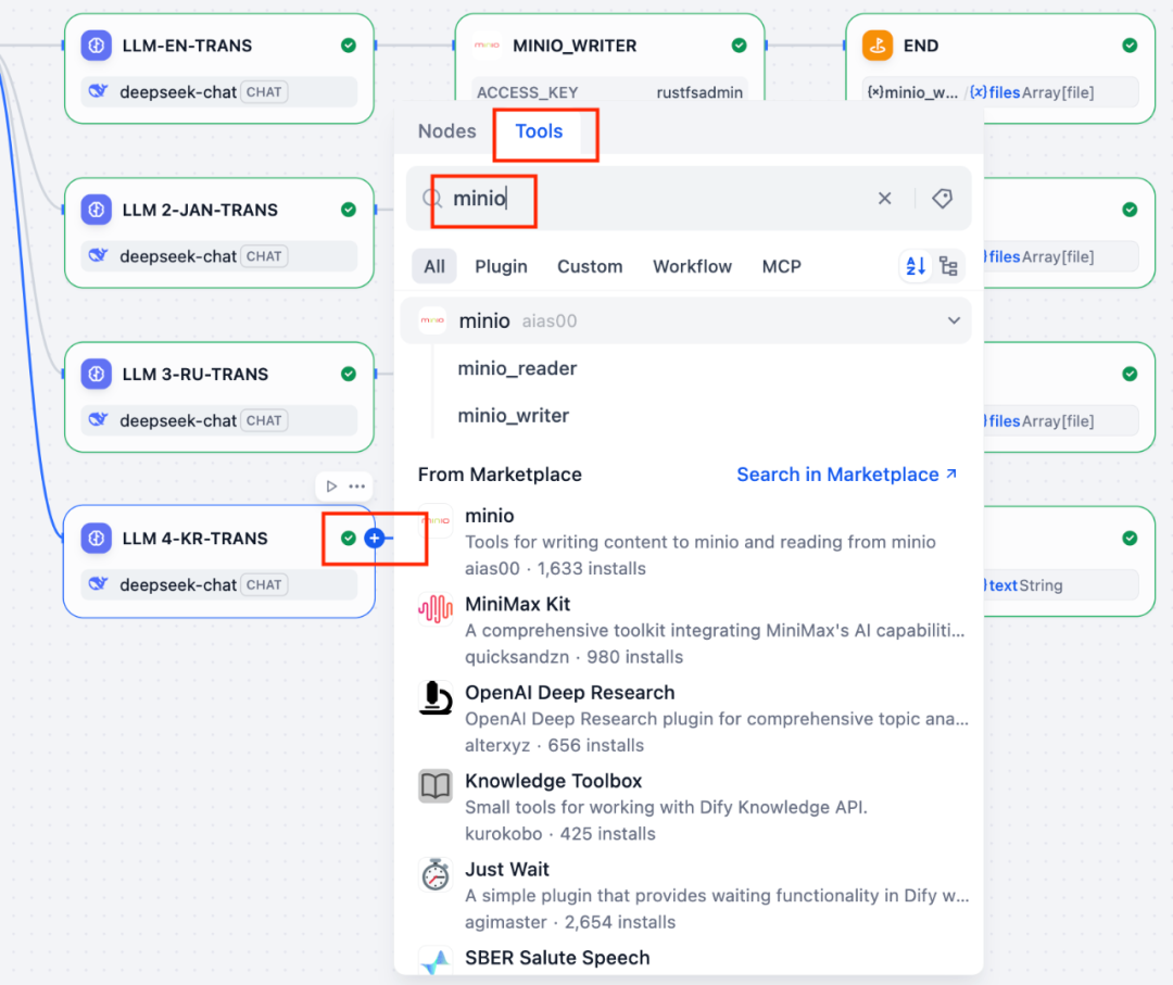 Dify Tool 节点选择 MinIO