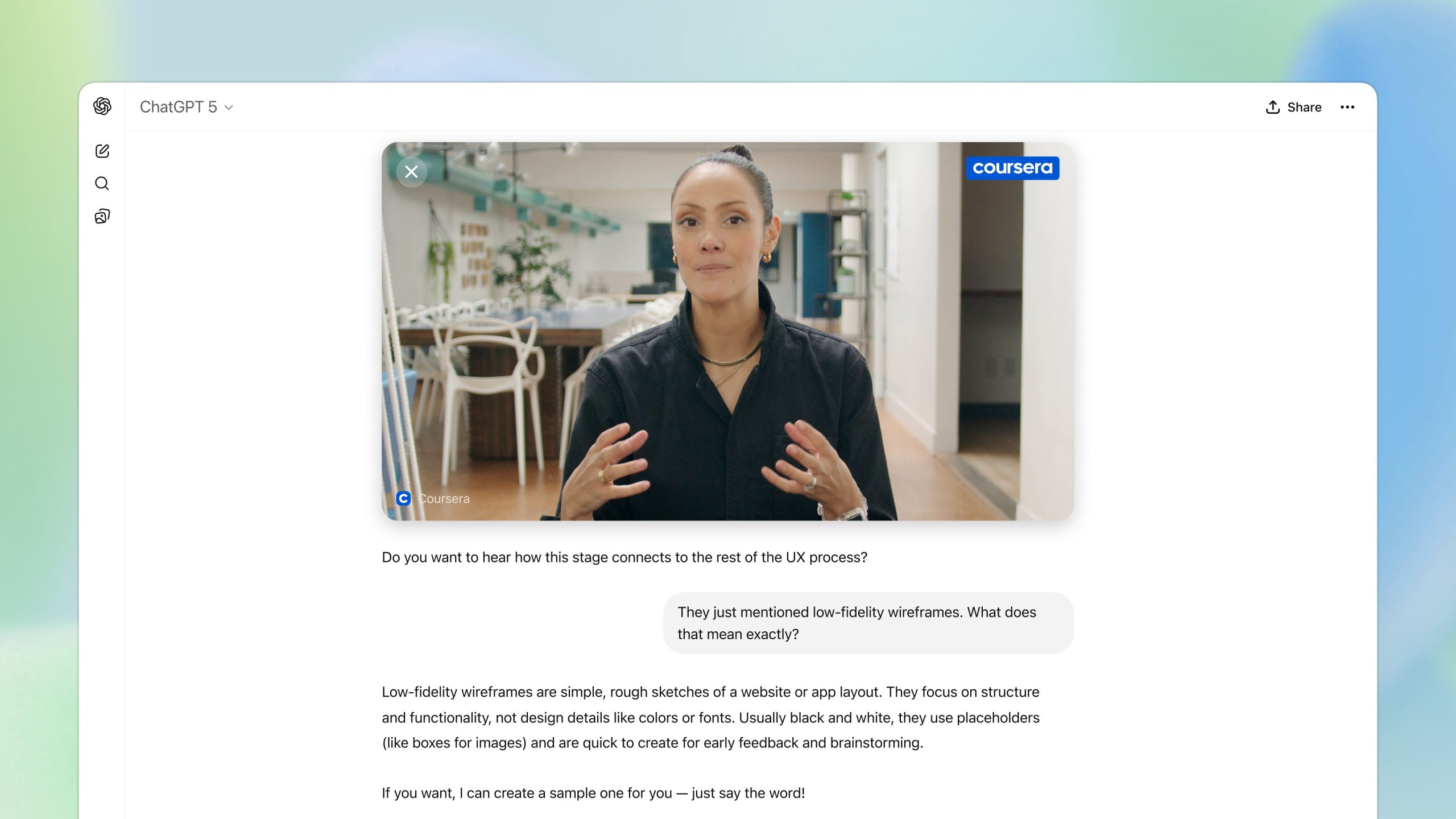 Coursera ChatGPT 应用学习界面
