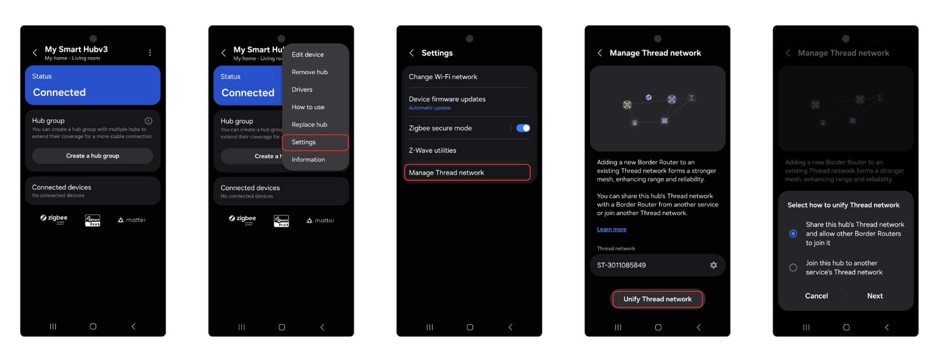 SmartThings应用中管理Thread网络的界面