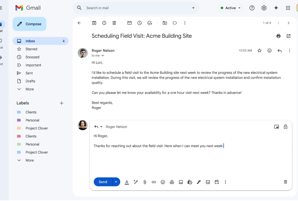 Gmail AI 辅助日程安排功能演示