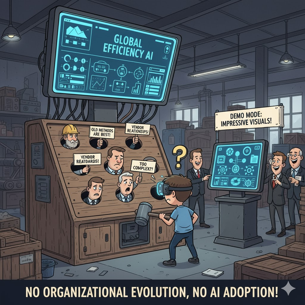 AI与传统生产流程冲突示意图