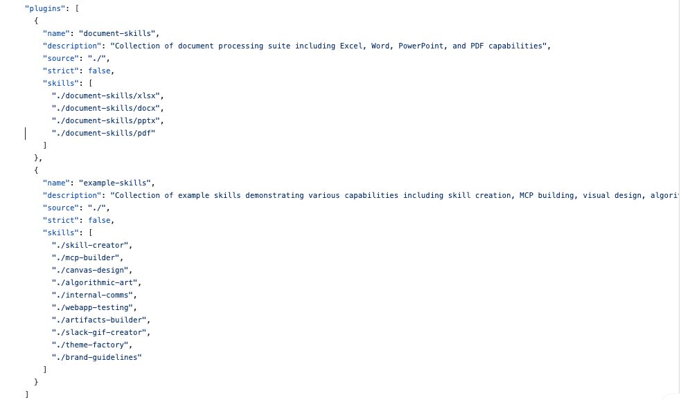 Document Skills 和 Example Skills 列表