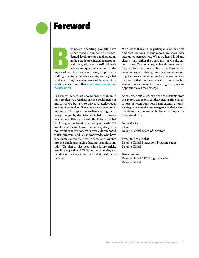 德勤报告图表：董事会与高管协作构建组织韧性