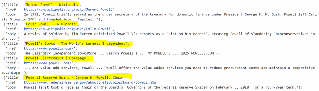 Datapizza AI 的 DuckDuckGo 搜索工具返回的结果