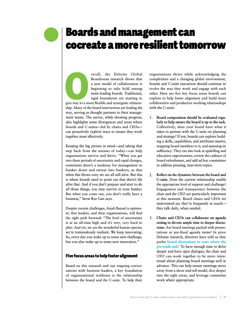 德勤报告图表：董事会与高管协作构建组织韧性