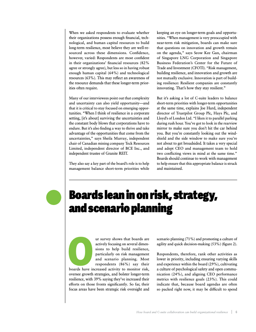 德勤报告图表：董事会与高管协作构建组织韧性