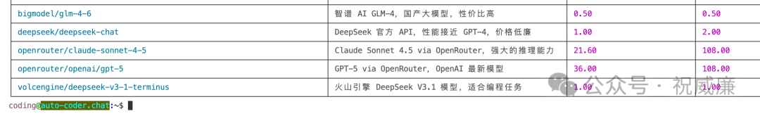 auto-coder.chat 模型列表显示截图
