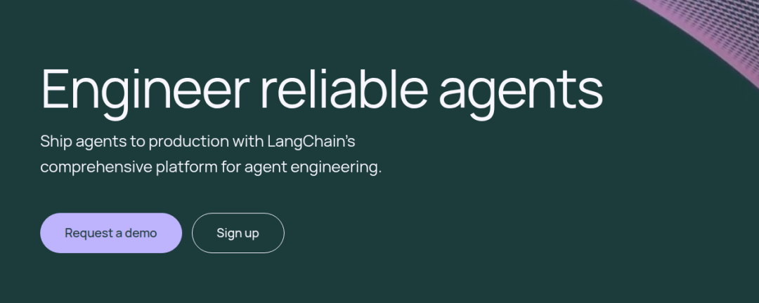 LangChain官网首页突出Engineer reliable Agents的横幅