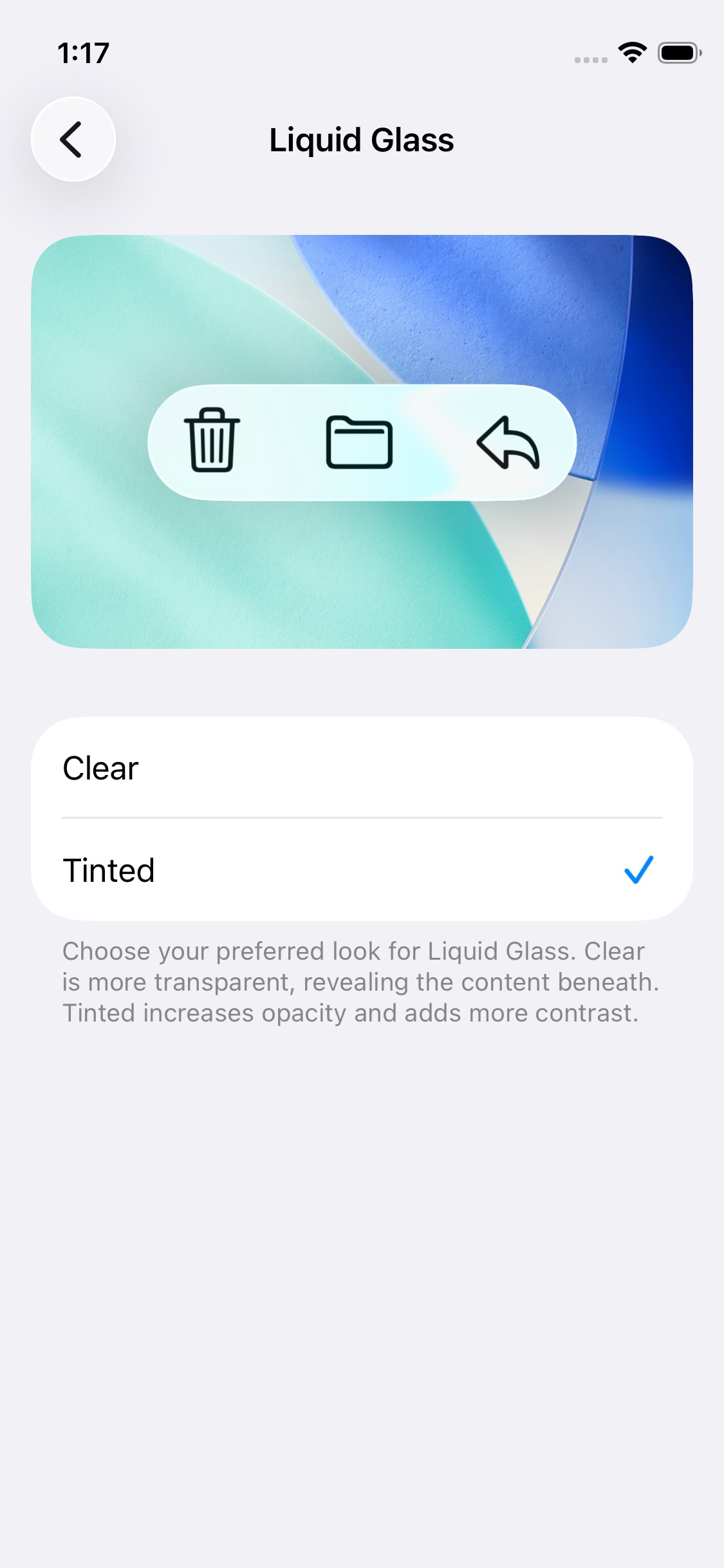 Liquid Glass设置：新增磨砂不透明效果
