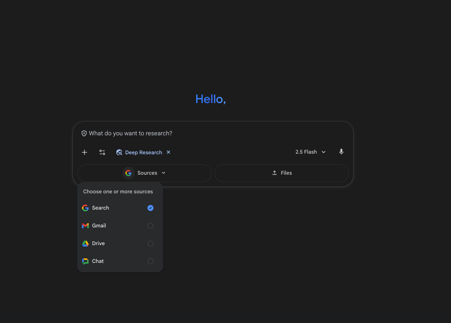 Google Gemini 深度研究功能界面截图