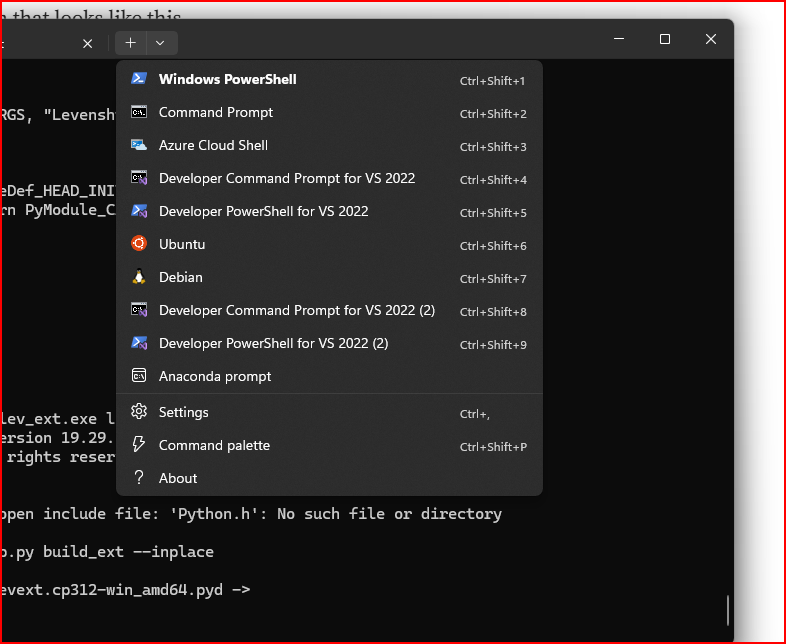 打开适用于 VS 2022 的开发人员命令提示符的选项