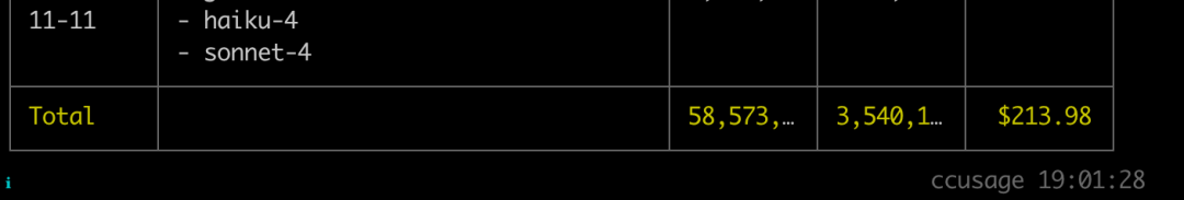 ccusage统计的七天用量截图