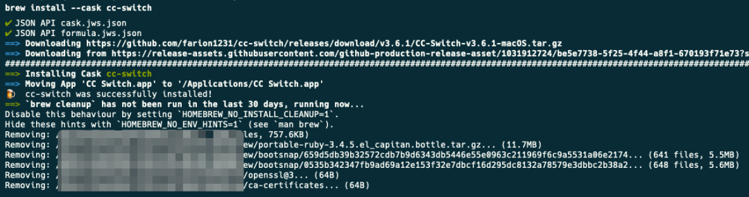 Homebrew安装CC Switch命令行示例
