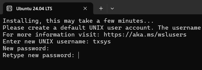 WSL2系统安装时创建用户和密码界面