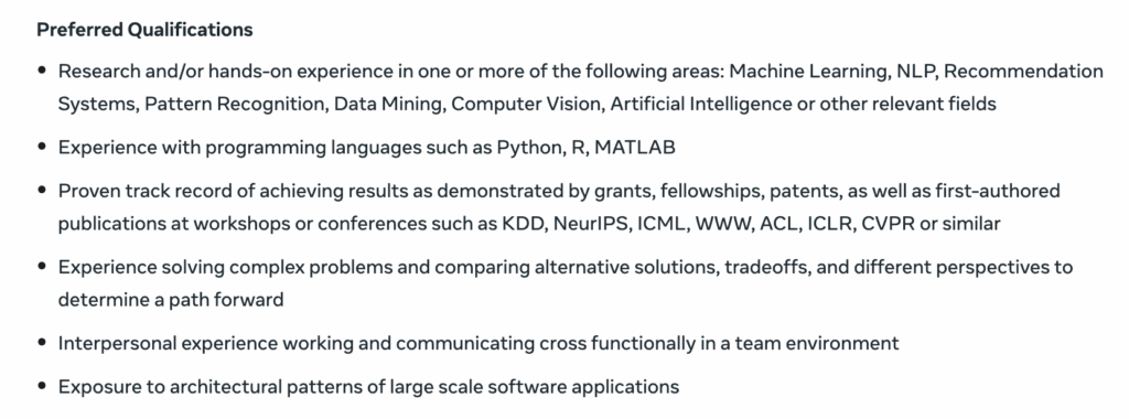 GAFAM招聘要求截图