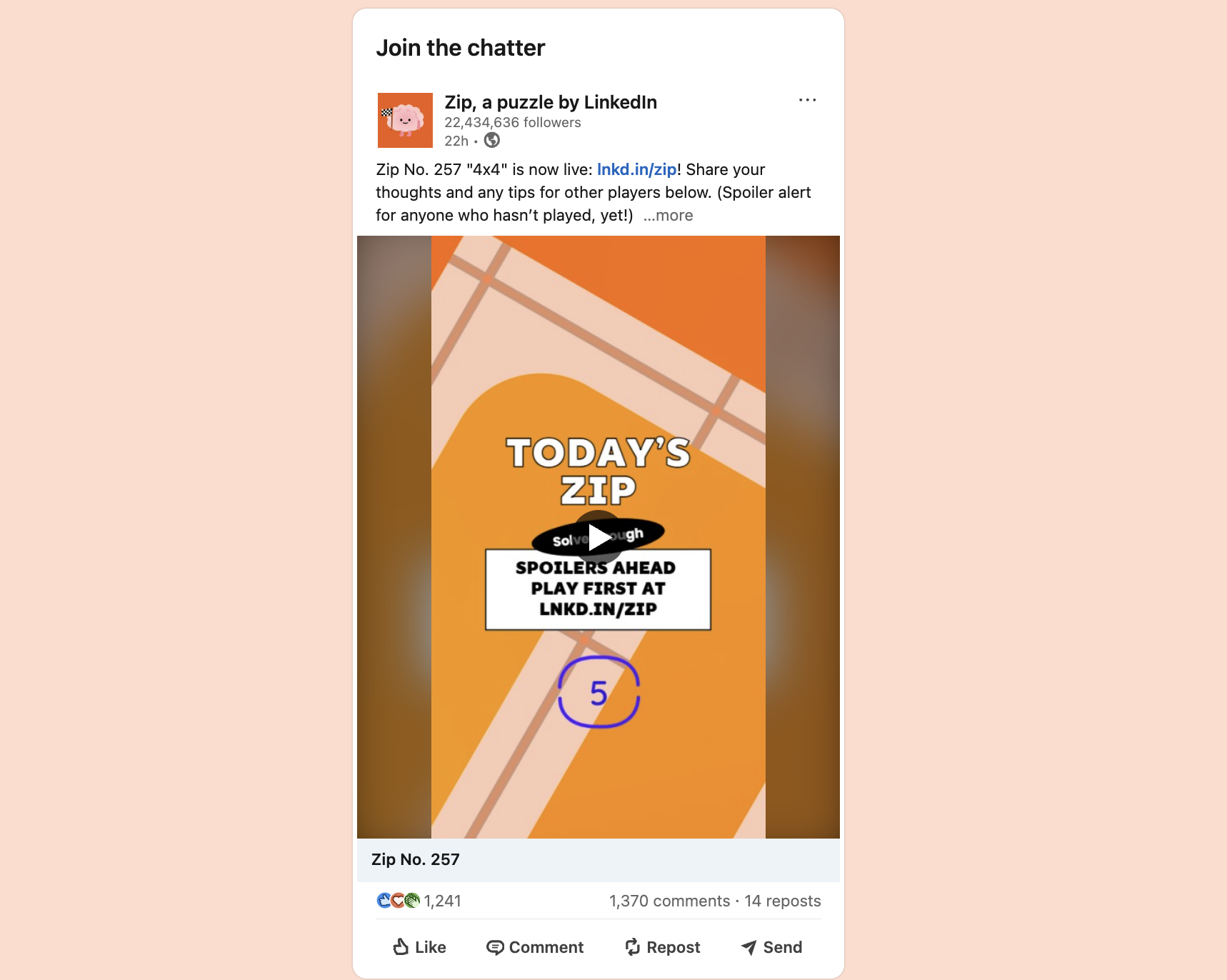 LinkedIn小游戏帖子截图1