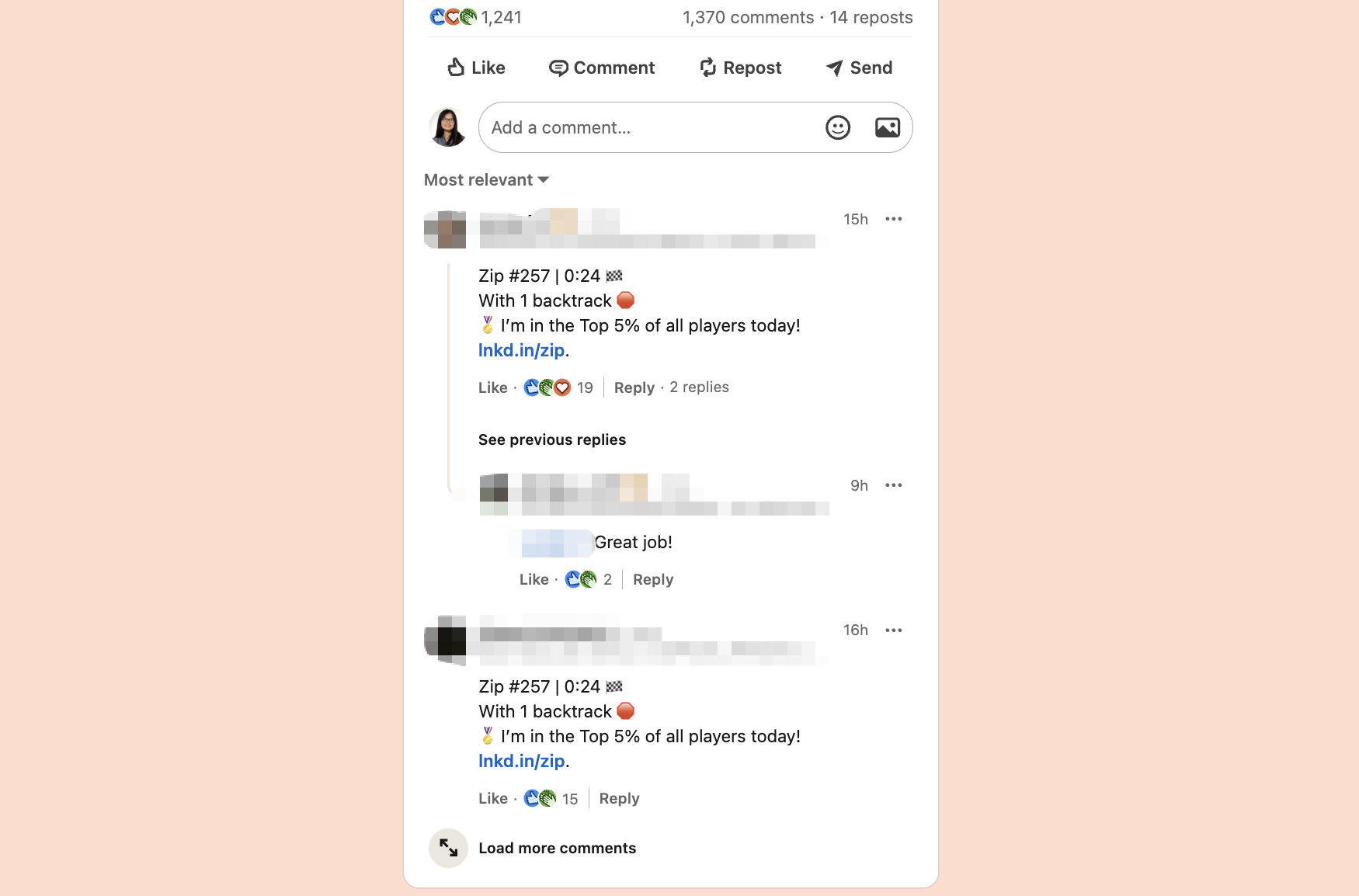 LinkedIn小游戏帖子截图2