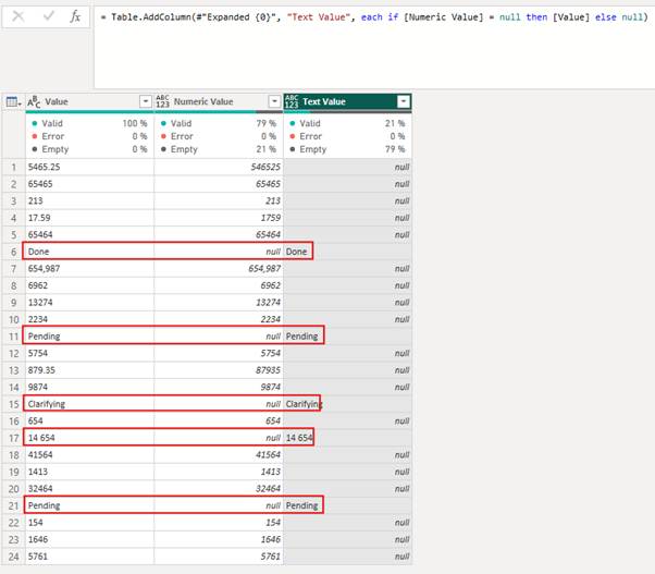 图10 – 成功将一列中的数值和文本值分离的结果