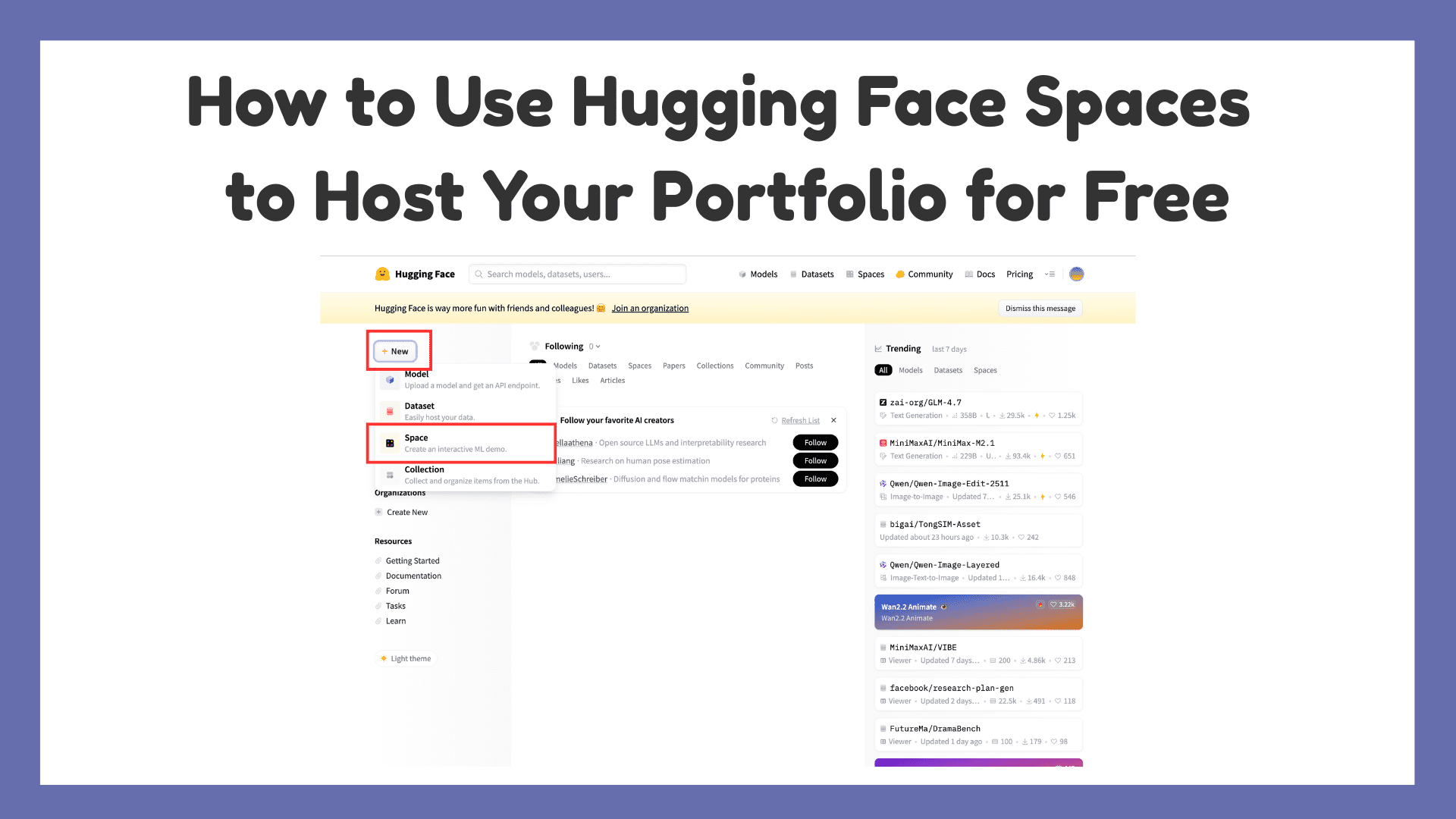 图1:免费托管作品集的Hugging Face Spaces使用指南